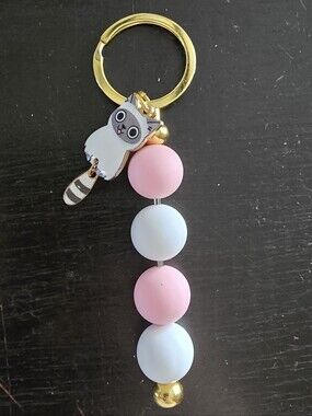 Cute Cat Bead Keychain - Pink & White